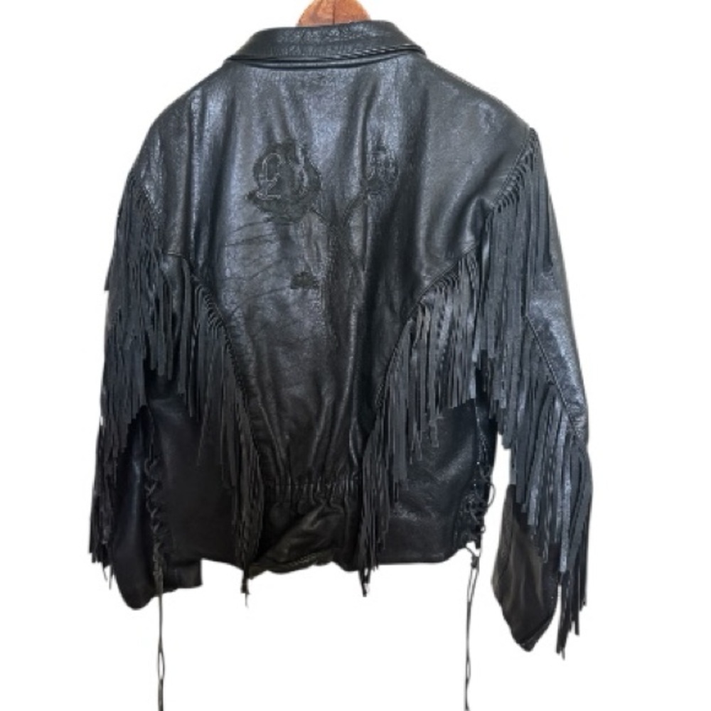 Vintage Wilson's Thinsulate Women's Leather Fringe Rose Design Biker Jacket - Picture 4 of 7